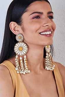 White Pearl Hand Embroidered Earrings