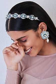 Blue Hand Embroidered Earrings