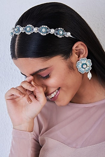 Blue Hand Embroidered Earrings