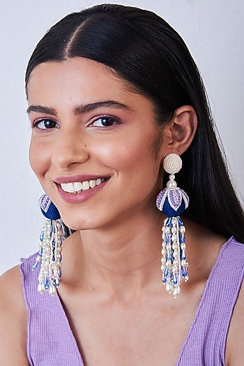 Blue & Purple Hand Embroidered Earrings