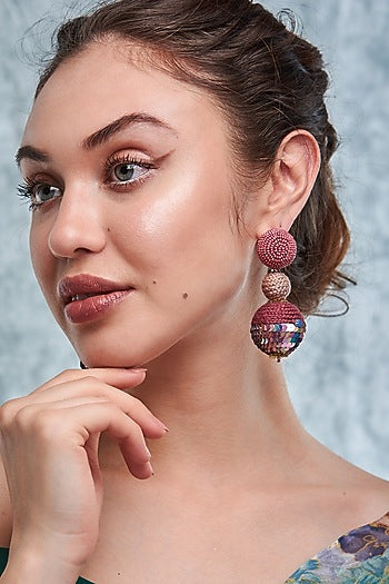 Brick Red Hand Embroidered Earrings