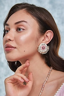 Pink & White Hand Embroidered Earrings