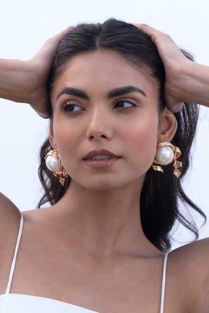 Gold Plated Pearl Stud Earrings