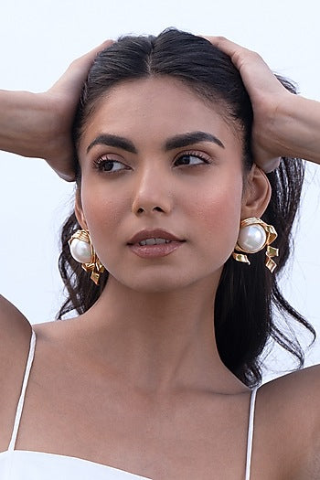 Gold Plated Pearl Stud Earrings