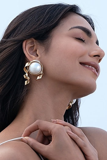 Gold Plated Pearl Stud Earrings
