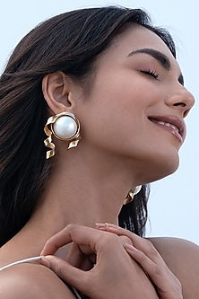 Gold Plated Pearl Stud Earrings