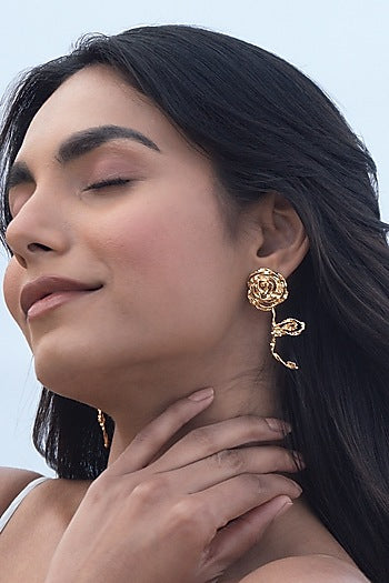 Gold Plated Brass Rose Stud Earrings