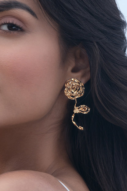 Gold Plated Brass Rose Stud Earrings