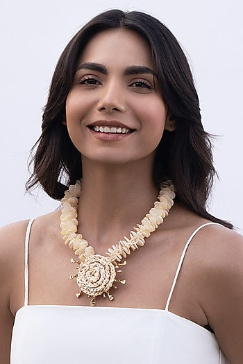 Gold Plated Faux Pearl & Shell Necklace