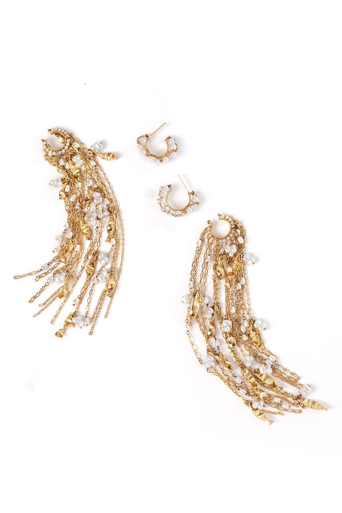 Gold Plated Faux Pearl Stack Dangler Earrings