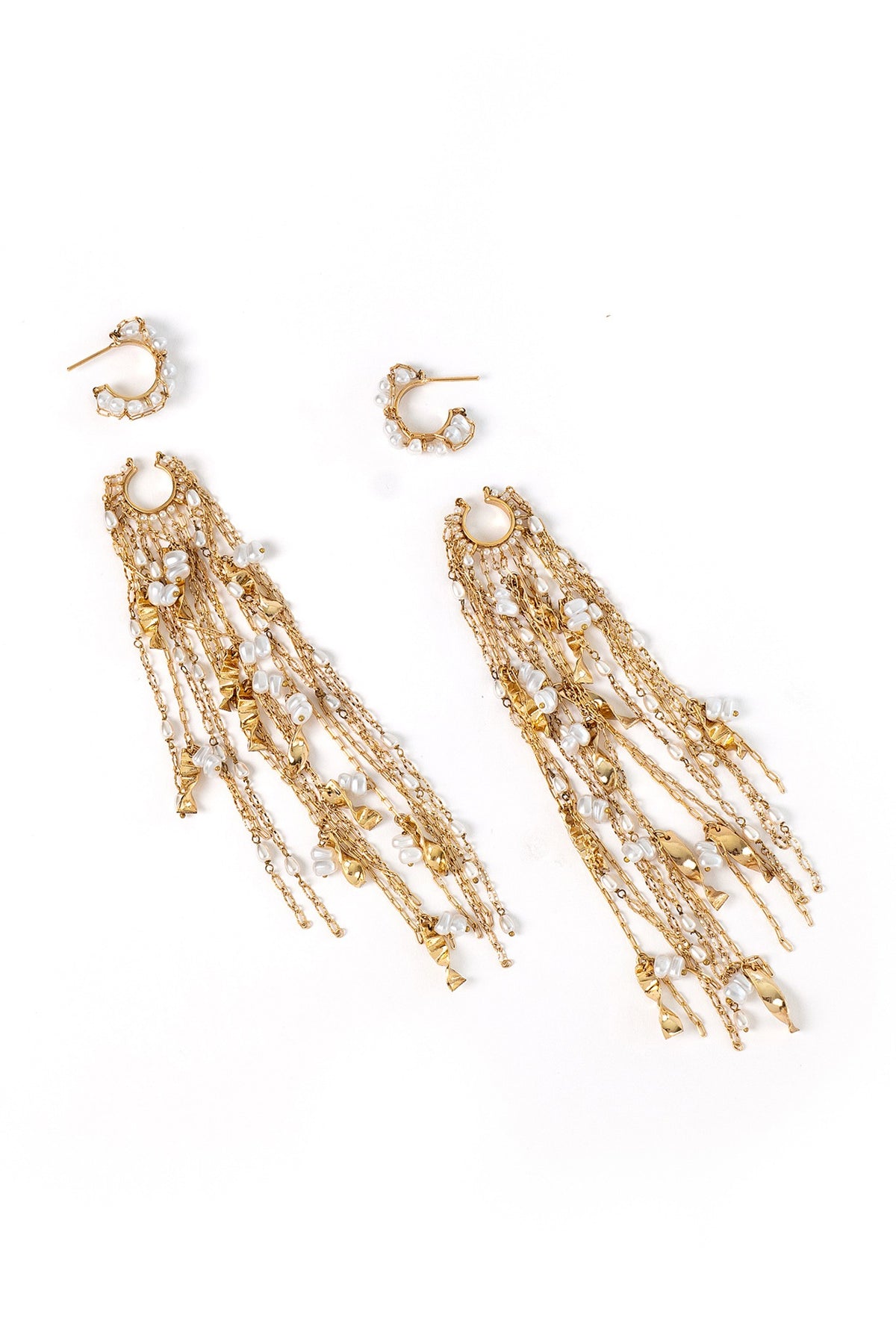 Gold Plated Faux Pearl Stack Dangler Earrings