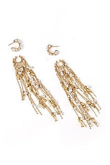 Gold Plated Faux Pearl Stack Dangler Earrings