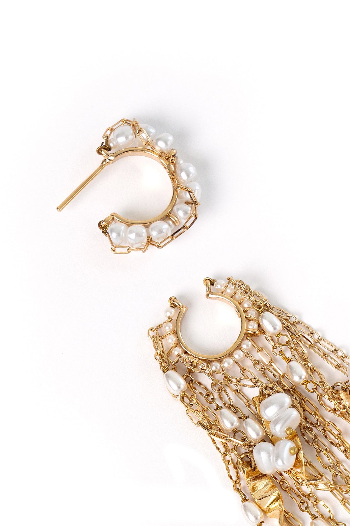 Gold Plated Faux Pearl Stack Dangler Earrings
