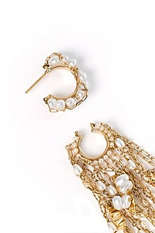 Gold Plated Faux Pearl Stack Dangler Earrings