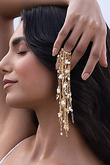 Gold Plated Faux Pearl Stack Dangler Earrings