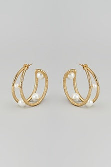 Gold Plated Faux Pearl Hoop Earrings
