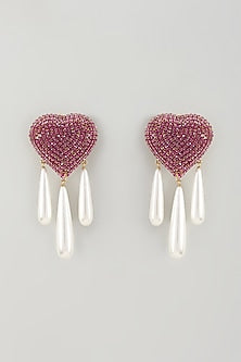 Gold Plated Red Chaton Stone Heart-Shaped Stud Earrings