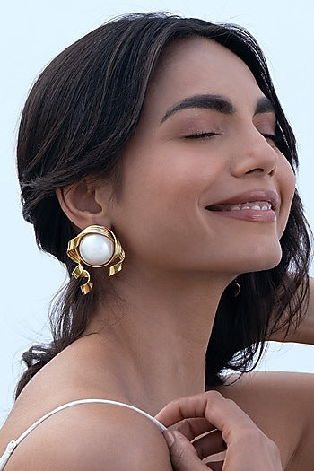 Gold Plated Pearl Stud Earrings