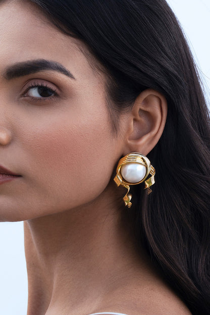 Gold Plated Pearl Stud Earrings