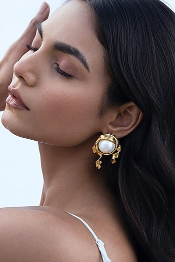 Gold Plated Pearl Stud Earrings