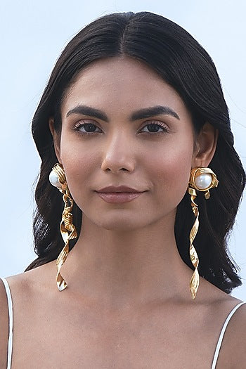 Gold Plated Pearl Dangler Earrings