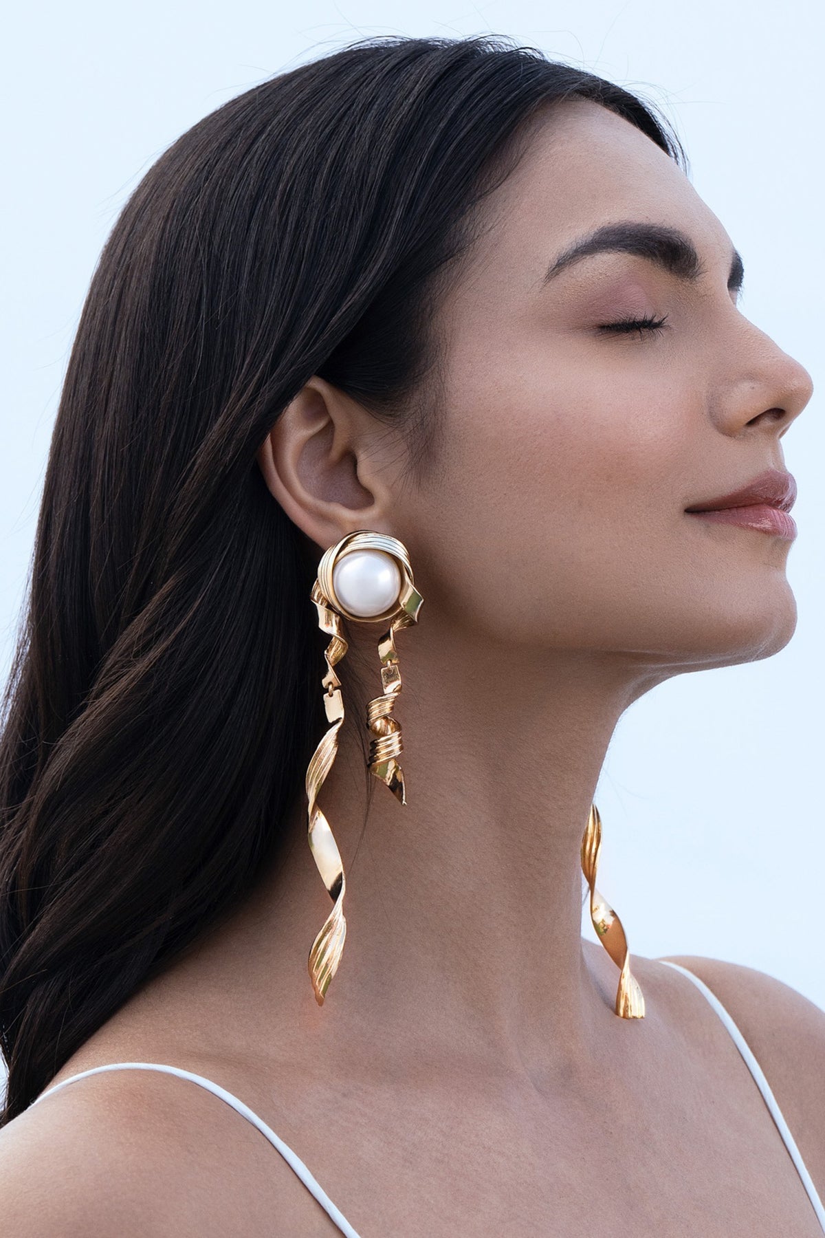 Gold Plated Pearl Dangler Earrings