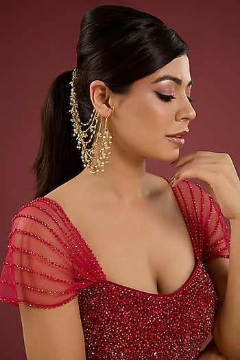 Antique Gold Plated Faux Pearl Dangler Earrings
