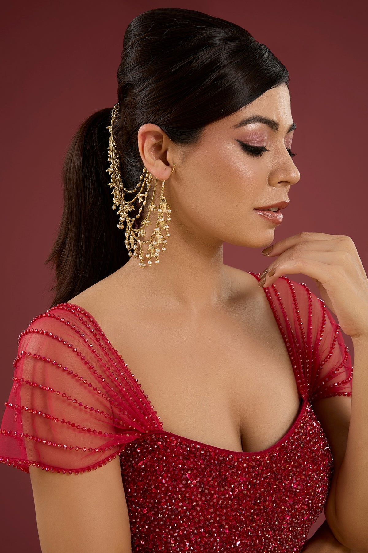 Antique Gold Plated Faux Pearl Dangler Earrings