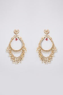 Antique Gold Plated Faux Pearl & Motif Chandbali Earrings