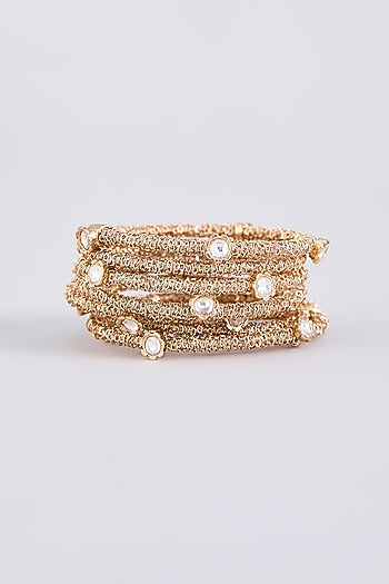 Gold Finish Kundan Polki & Gold Beaded Openable Bangle