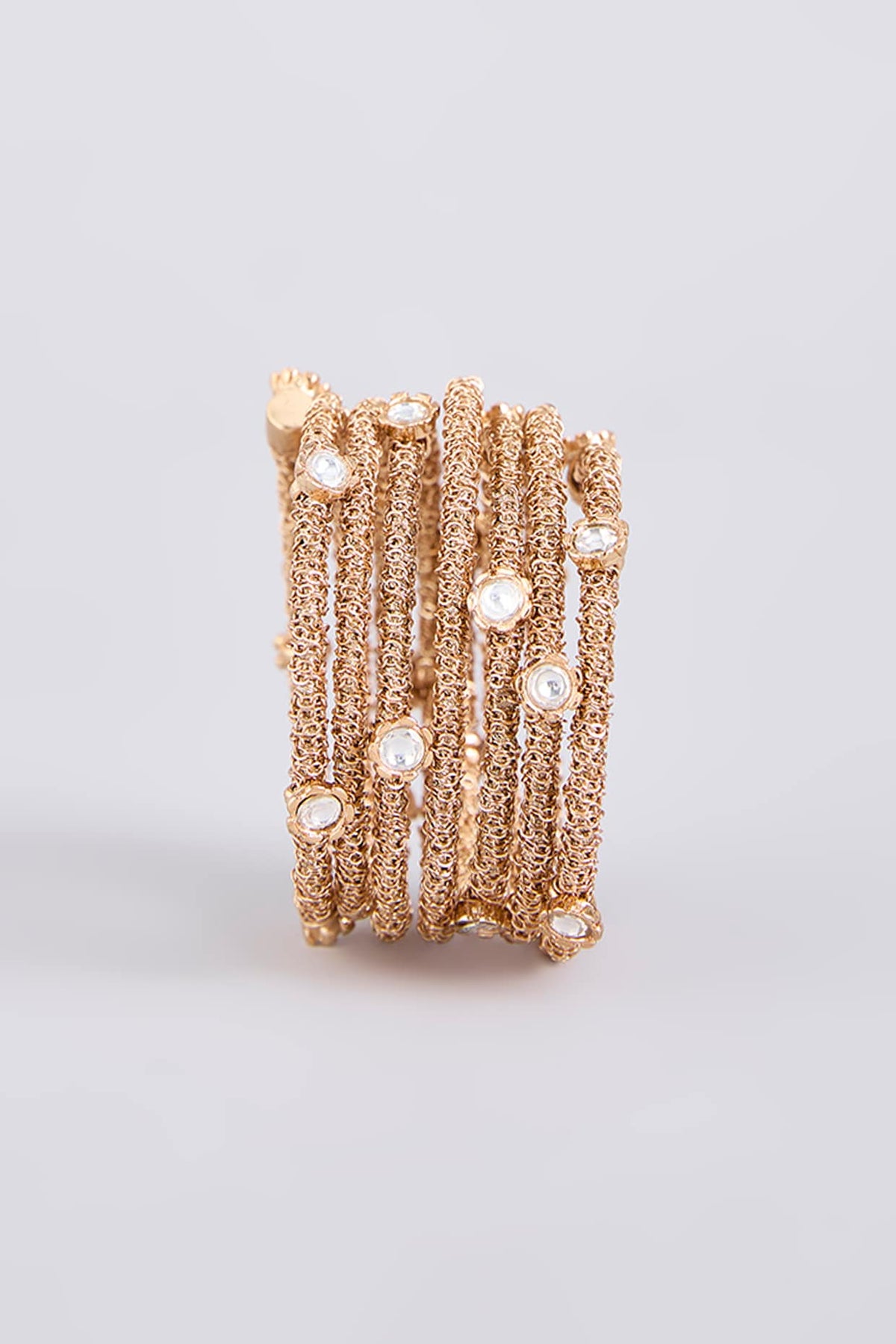 Gold Finish Kundan Polki & Gold Beaded Openable Bangle