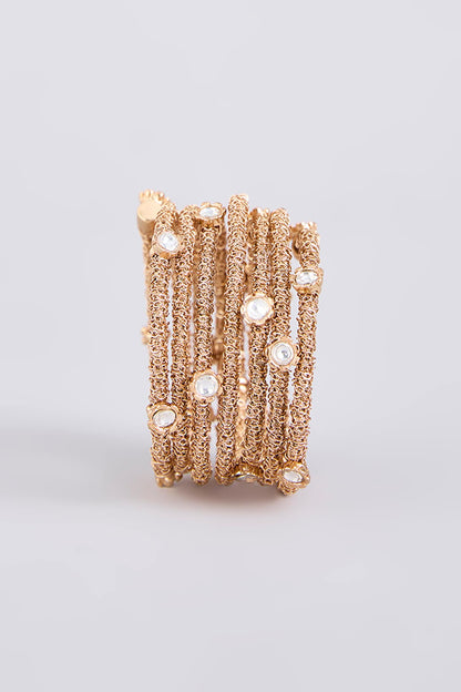 Gold Finish Kundan Polki & Gold Beaded Openable Bangle