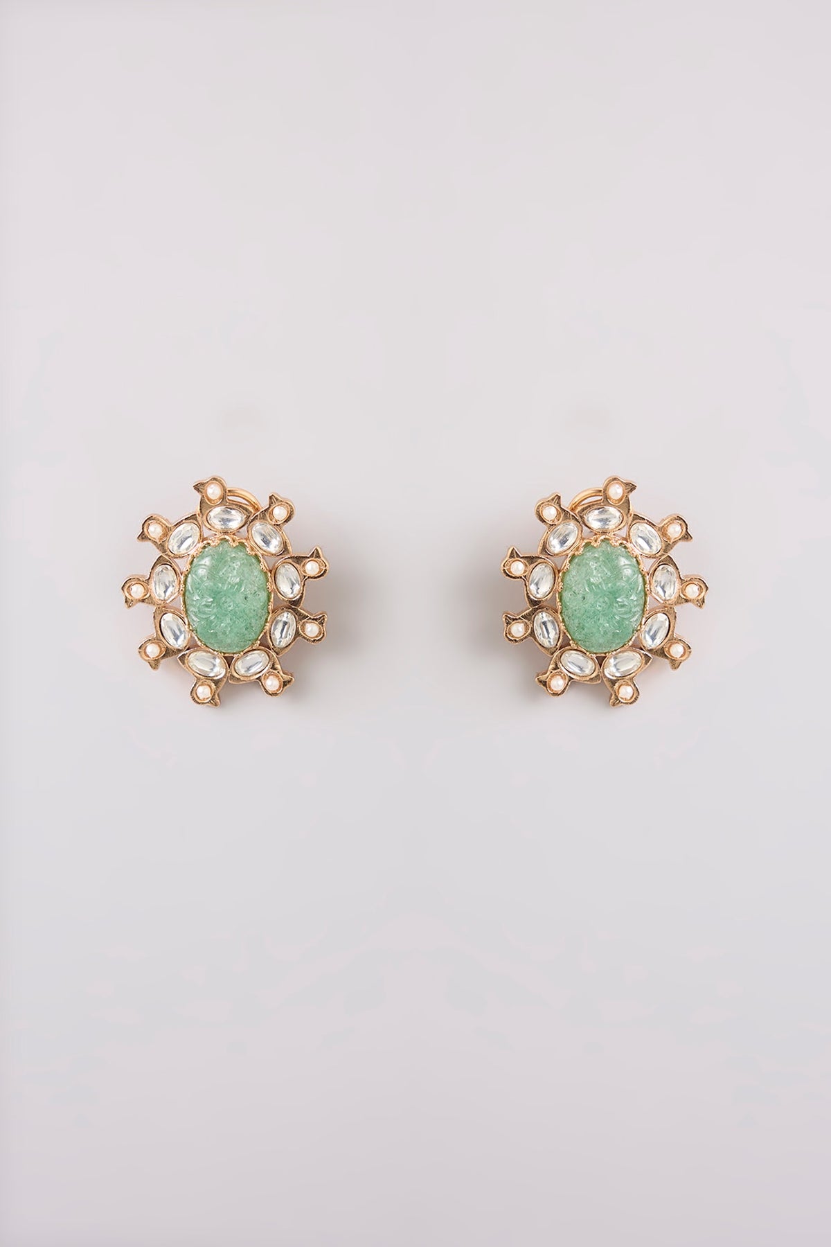 Gold Finish Mint Green Stone Stud Earrings