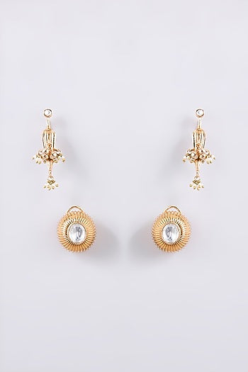 Gold Finish Kundan Polki Dangler Earrings