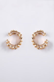 Gold Finish Seed Pearl & Champagne Crystal Hoop Earrings