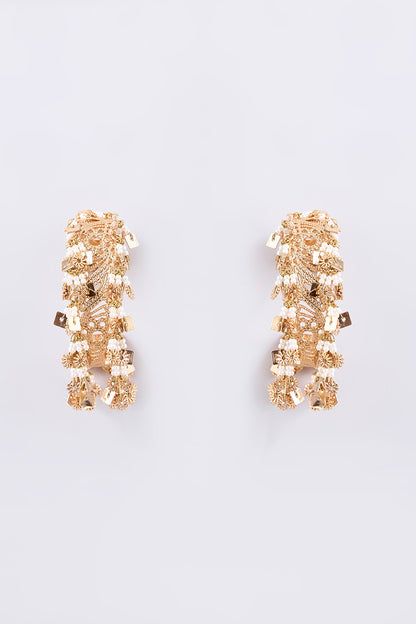 Gold Finish Seed Pearl & Champagne Crystal Hoop Earrings