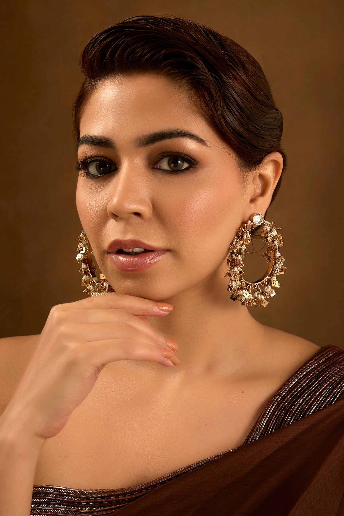 Gold Finish Kundan Polki Dangler Earrings