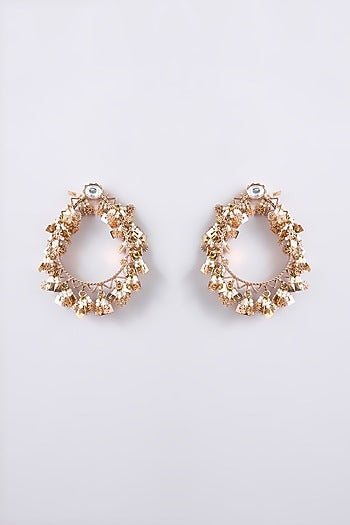 Gold Finish Kundan Polki Dangler Earrings