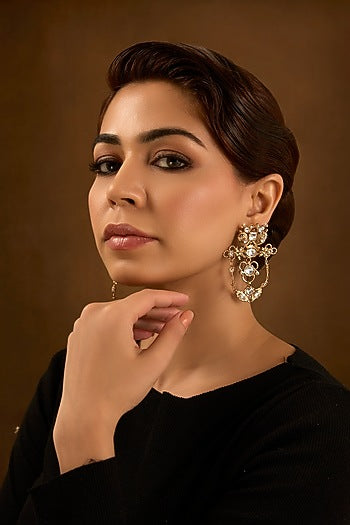 Gold Finish Kundan Polki Dangler Earrings