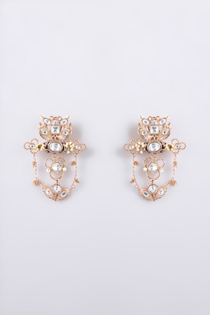 Gold Finish Kundan Polki Dangler Earrings