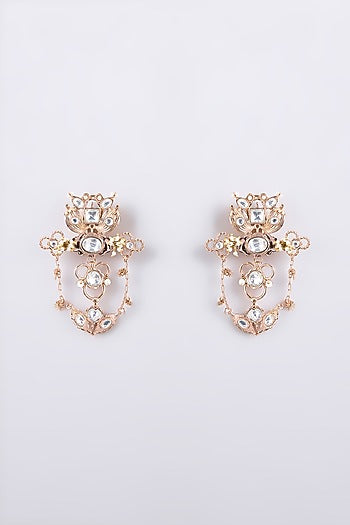 Gold Finish Kundan Polki Dangler Earrings