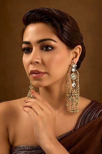 Gold Finish Kundan Polki Dangler Earrings