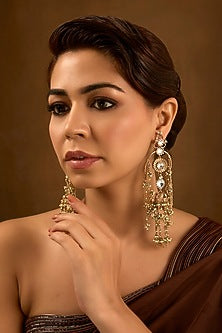Gold Finish Kundan Polki Dangler Earrings