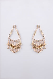 Gold Finish Kundan Polki Chandbali Earrings