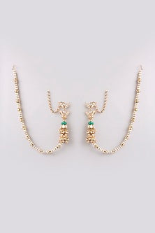 Gold Finish Kundan Polki & Seed Pearl Ear Chains