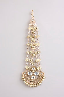 Gold Finish Seed Pearl & Stone Maangtikka