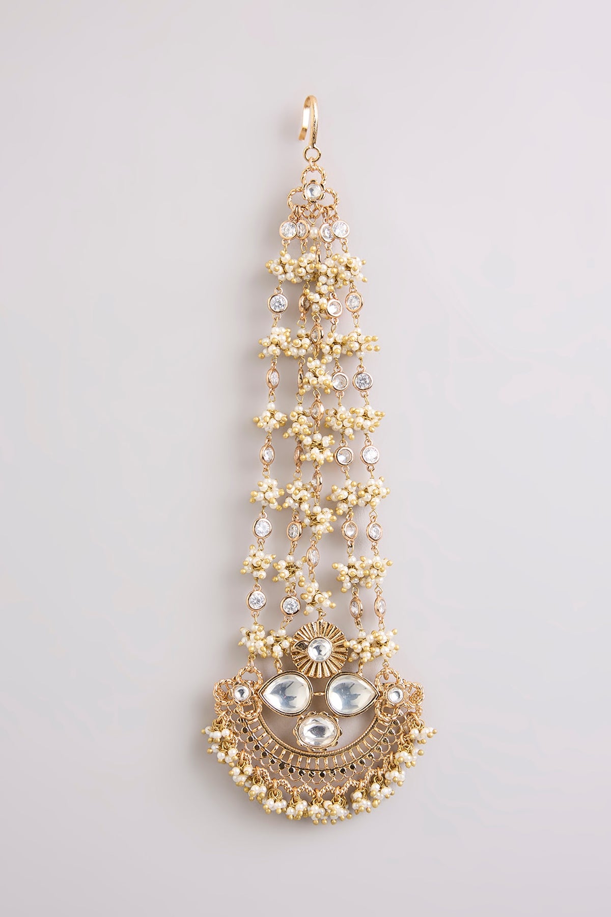 Gold Finish Seed Pearl & Stone Maangtikka