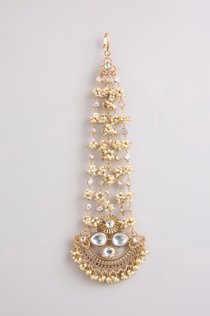 Gold Finish Seed Pearl & Stone Maangtikka