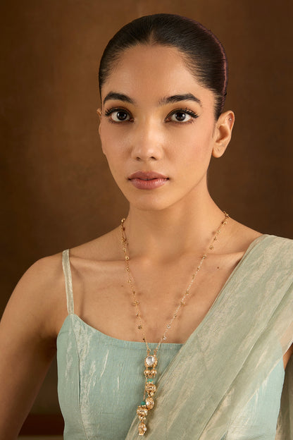 Gold Finish Kundan Polki & Blue Stone Necklace