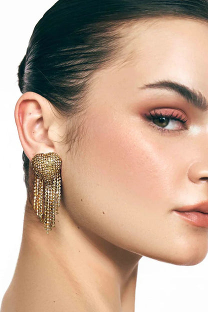 Gold Plated Chaton Stone Dangler Earrings